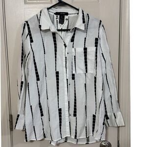 Ali Miles Shirt Women M White Black Artsy Funky Corset Laced‎ Up Back  top /pb1